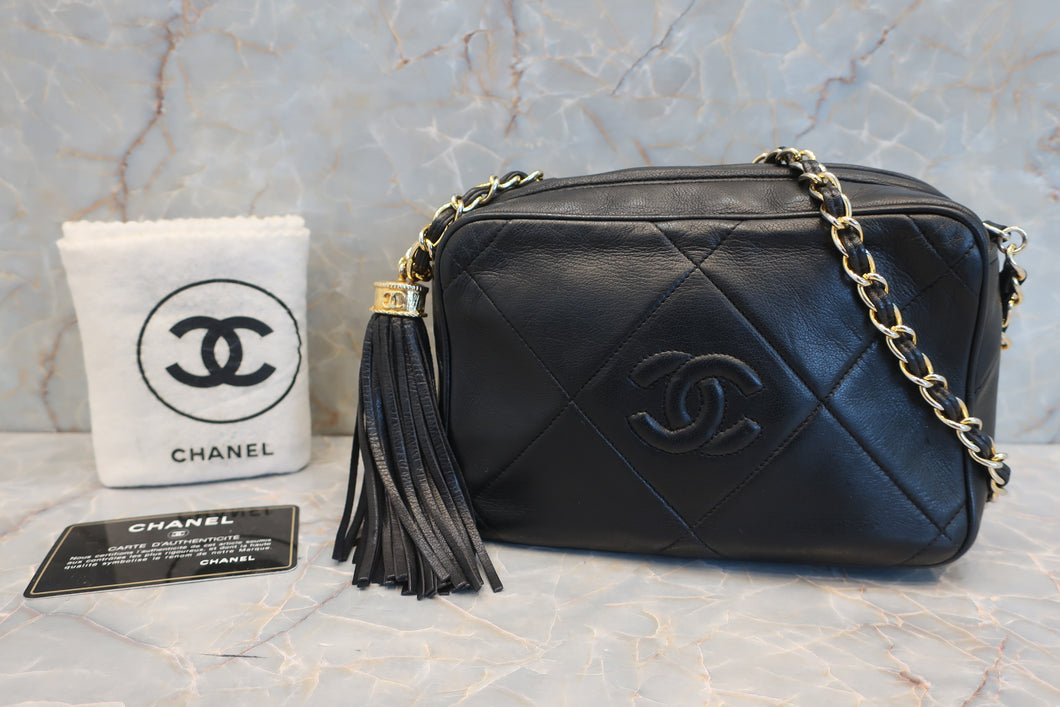 CHANEL/シャネル ココマークフリンジチェーンショルダーバッグ ラムスキン ブラック/ゴールド金具 ショルダーバッグ 600110183