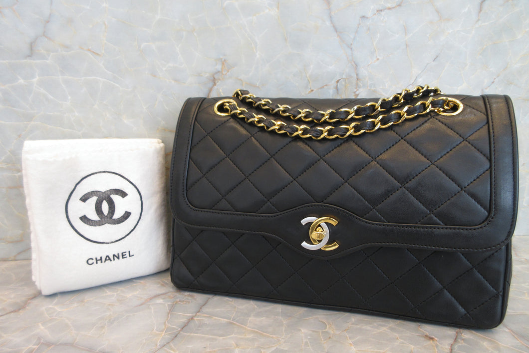 CHANEL/シャネル パリ限定マトラッセダブルフラップチェーンショルダーバッグ ラムスキン ブラック/ゴールド金具 ショルダーバッグ 600110194