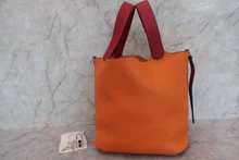 画像をギャラリービューアに読み込む, HERMES／エルメス ピコタンロックタッチGM トリヨンクレマンス/ヴォースイフト オレンジ/ルージュグレナ X刻印 ハンドバッグ 700110144
