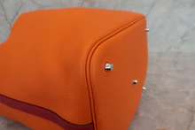 画像をギャラリービューアに読み込む, HERMES/エルメス ピコタンロックタッチGM トリヨンクレマンス/ヴォースイフト オレンジ/ルージュグレナ X刻印 ハンドバッグ 700110144