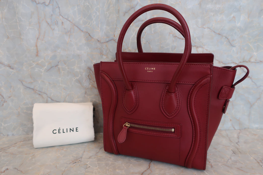 CELINE/セリーヌ ラゲージマイクロショッパー レザー ボルドー トートバッグ 500050117