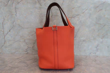 画像をギャラリービューアに読み込む, HERMES／エルメス ピコタンロックエクラＭＭ トリヨンクレマンス/ヴォースイフト オレンジポピー/ボルドー A刻印 ハンドバッグ 700100216

