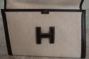 HERMES／エルメス ジジェPM トワルアッシュ/ボックスカーフ ベージュ/ブラウン 〇N刻印 クラッチバッグ 600100222