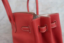 画像をギャラリービューアに読み込む, HERMES/エルメス バーキン35 バイカラー トリヨンクレマンス サンギーヌ/ホワイト □O刻印 ハンドバッグ 700070128