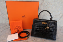 将图片加载到图库查看器，HERMES KELLY 25 Crocodile Alligator Black □B刻印 Shoulder bag 600040130
