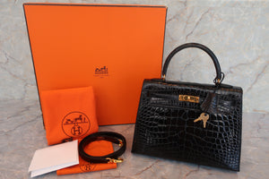 HERMES KELLY 25 Crocodile Alligator Black □B刻印 Shoulder bag 600040130