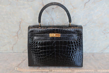 将图片加载到图库查看器，HERMES KELLY 25 Crocodile Alligator Black □B刻印 Shoulder bag 600040130
