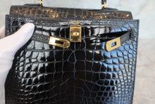 将图片加载到图库查看器，HERMES KELLY 25 Crocodile Alligator Black □B刻印 Shoulder bag 600040130
