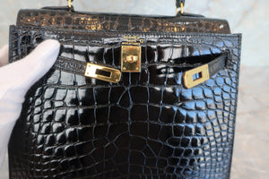 HERMES KELLY 25 Crocodile Alligator Black □B刻印 Shoulder bag 600040130