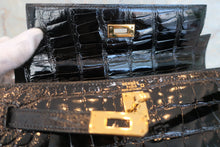 画像をギャラリービューアに読み込む, HERMES/エルメス ケリー25 クロコダイル アリゲーター ブラック □B刻印 ショルダーバッグ 600040130