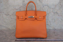 画像をギャラリービューアに読み込む, HERMES/エルメス オータクロア32 ヴォーエプソン オレンジ □L刻印 ハンドバッグ 800020016