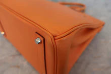 画像をギャラリービューアに読み込む, HERMES/エルメス オータクロア32 ヴォーエプソン オレンジ □L刻印 ハンドバッグ 800020016