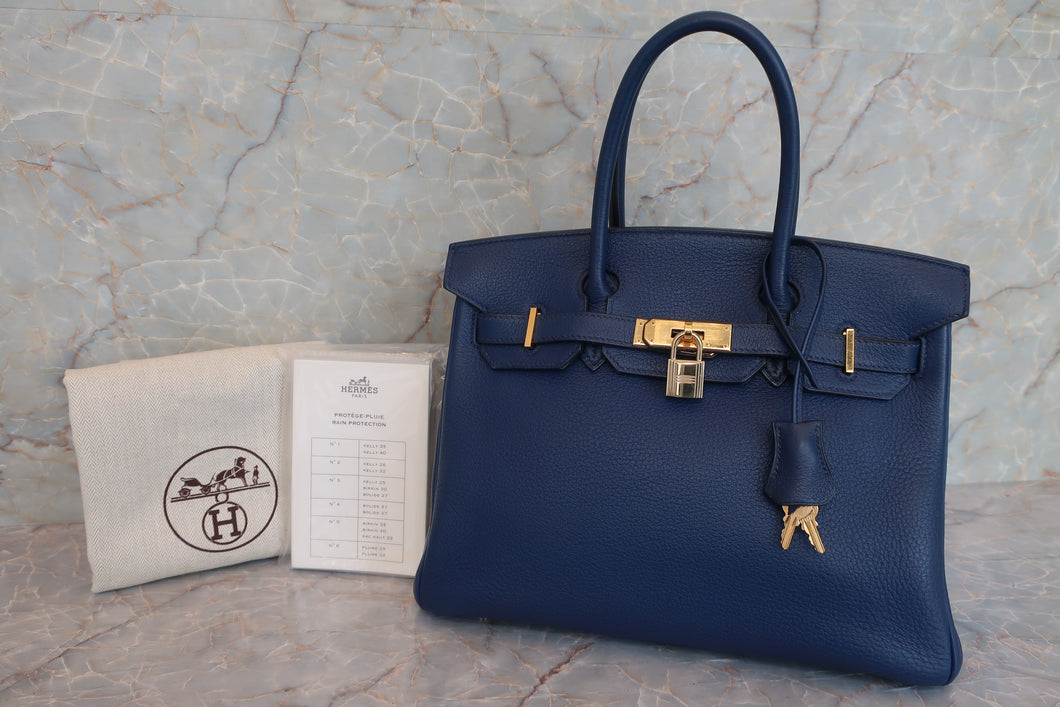 HERMES／エルメス バーキン30 トリヨンクレマンス ブルー □H刻印 ハンドバッグ 600090286