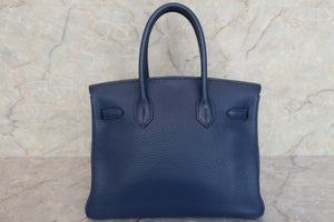 HERMES／エルメス バーキン30 トリヨンクレマンス ブルー □H刻印 ハンドバッグ 600090286