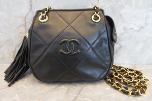 CHANEL/シャネル フリンジチェーンショルダーバッグ ラムスキン ブラック/ゴールド金具 ショルダーバッグ 600120274