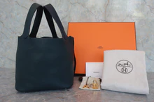 画像をギャラリービューアに読み込む, HERMES/エルメス ピコタンロックカザック2 MM トリヨンクレマンス ブルーニュイ/ヴェールシプレ/ブラック Y刻印 ハンドバッグ 800040045