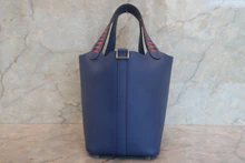 画像をギャラリービューアに読み込む, HERMES／エルメス ピコタンロックＰＭトレサージュ ヴォーエプソン ブルーブライトン/カプシーヌ/ブルーサフィール C刻印 ハンドバッグ 700120149
