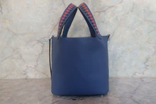 画像をギャラリービューアに読み込む, HERMES/エルメス ピコタンロックPMトレサージュ ヴォーエプソン ブルーブライトン/カプシーヌ/ブルーサフィール C刻印 ハンドバッグ 700120132