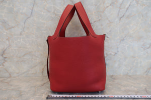 HERMES PICOTIN LOCK PM Clemence leather Rouge garance □Q Engraving Hand bag 700010089