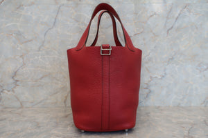 HERMES PICOTIN LOCK PM Clemence leather Rouge garance □Q Engraving Hand bag 700010089