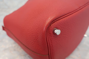 HERMES PICOTIN LOCK PM Clemence leather Rouge garance □Q Engraving Hand bag 700010089