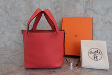 画像をギャラリービューアに読み込む, HERMES/エルメス ピコタンロックPM トリヨンクレマンス ルージュピヴォワンヌ C刻印 ハンドバッグ 800040060