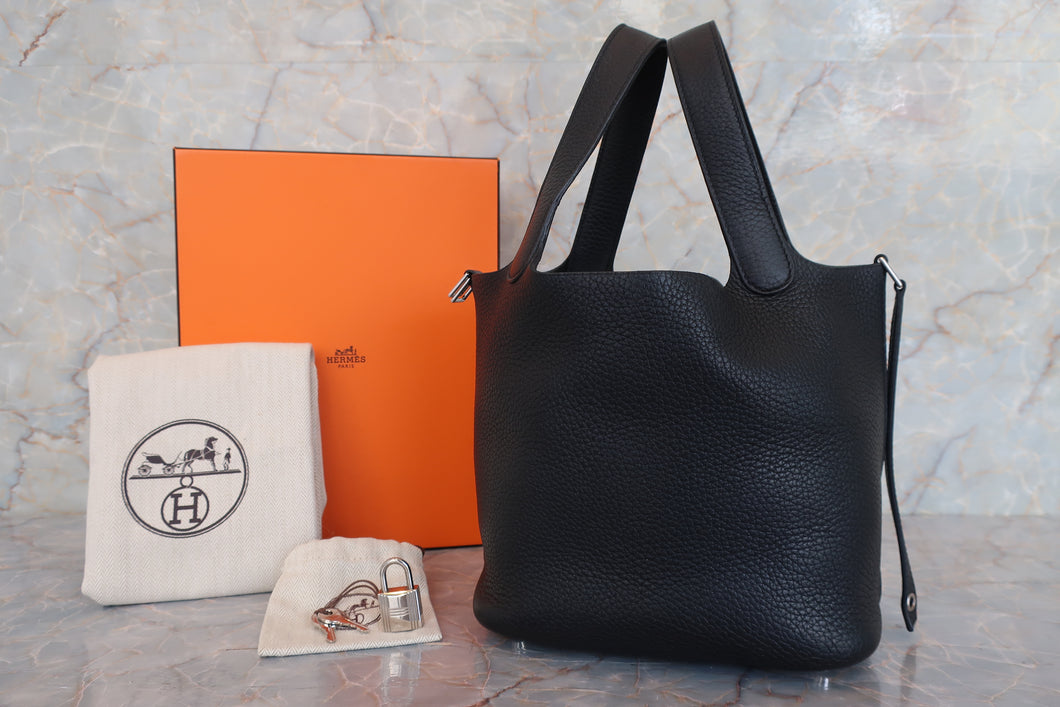 HERMES PICOTIN LOCK PM Clemence leather Black Hand bag 700010019