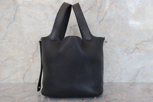 HERMES PICOTIN LOCK PM Clemence leather Black Hand bag 700010019