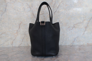 HERMES PICOTIN LOCK PM Clemence leather Black Hand bag 700010019