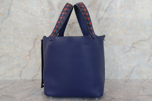 HERMES PICOTIN LOCK PM Tressage Epsom leather Blue encre/Brique/Black D刻印 Hand bag 700010088