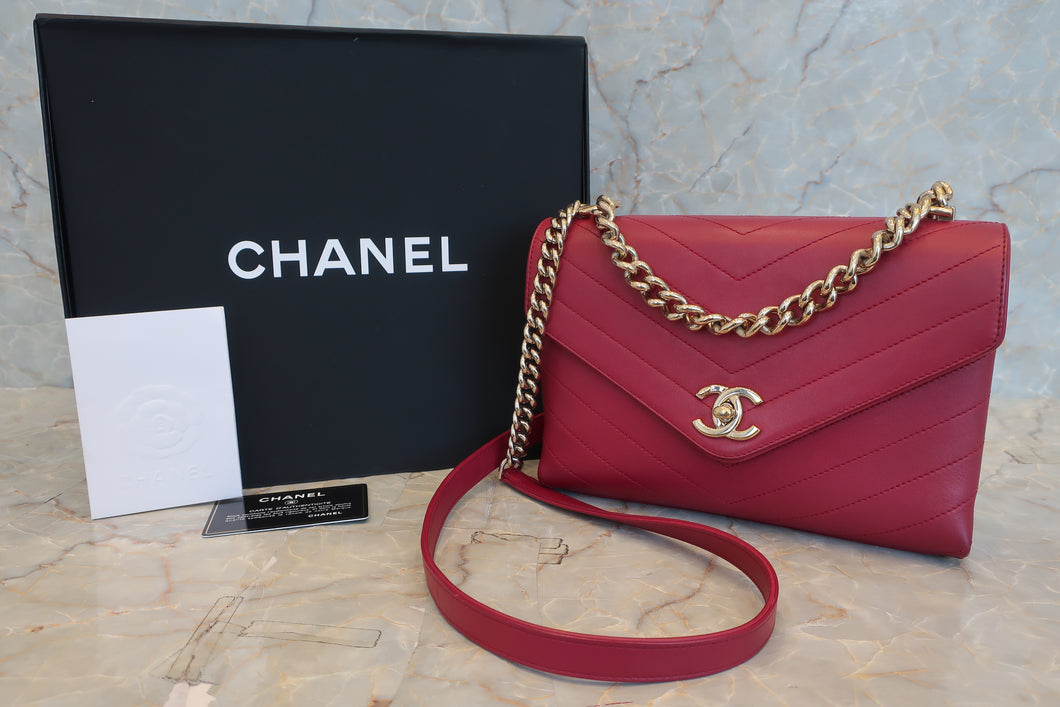 CHANEL/シャネル Vステッチシングルフラップチェーンショルダーバッグ カーフスキン ピンク/ゴールド金具 ショルダーバッグ 500100055