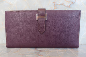 HERMES  Bearn Soufflet Epsom leather Raisin □I Engraving Wallet 600110171