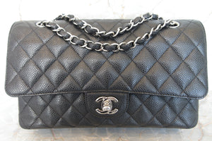 CHANEL Matelasse double flap double chain shoulder bag Caviar skin Black/Silver hadware Shoulder bag 600120294