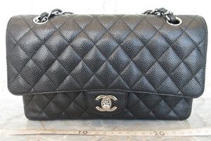 CHANEL Matelasse double flap double chain shoulder bag Caviar skin Black/Silver hadware Shoulder bag 600120294