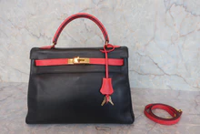 画像をギャラリービューアに読み込む, HERMES/エルメス ケリー32 ヴォーガリバー ブラック/ルージュヴィフ 〇Z刻印 ショルダーバッグ 800030045