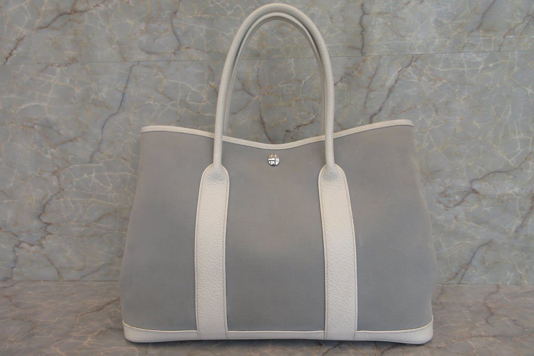 HERMES  GARDEN PARTY PM Toile officier/Leather Blue/White T刻印Tote bag 700010075