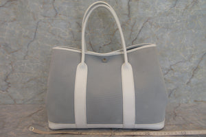 HERMES  GARDEN PARTY PM Toile officier/Leather Blue/White T刻印Tote bag 700010075