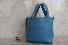 将图片加载到图库查看器，HERMES PICOTIN LOCK PM Clemence leather Blue jean T刻印 Hand bag 700010117
