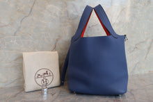 将图片加载到图库查看器，HERMES PICOTIN LOCK ECLAT PM Clemence leather/Swift leather Blue brighton/Capucine A刻印 Hand bag 700010131
