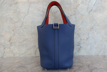 将图片加载到图库查看器，HERMES PICOTIN LOCK ECLAT PM Clemence leather/Swift leather Blue brighton/Capucine A刻印 Hand bag 700010131
