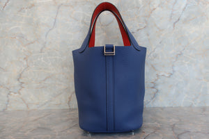 HERMES PICOTIN LOCK ECLAT PM Clemence leather/Swift leather Blue brighton/Capucine A刻印 Hand bag 700010131