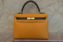 画像をギャラリービューアに読み込む, HERMES/エルメス ケリー32 クシュベル ジョーヌ/ネイビー 〇Z刻印 ショルダーバッグ 700030081