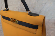 画像をギャラリービューアに読み込む, HERMES/エルメス ケリー32 クシュベル ジョーヌ/ネイビー 〇Z刻印 ショルダーバッグ 700030081